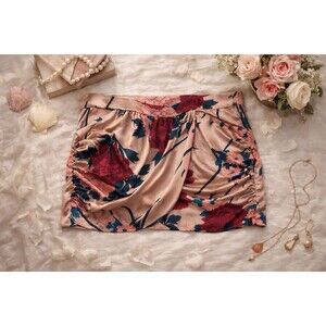 PRETTYLITTLETHING Floral Satin A-Line Mini Skirt Beige Pink Blue Plus US 20